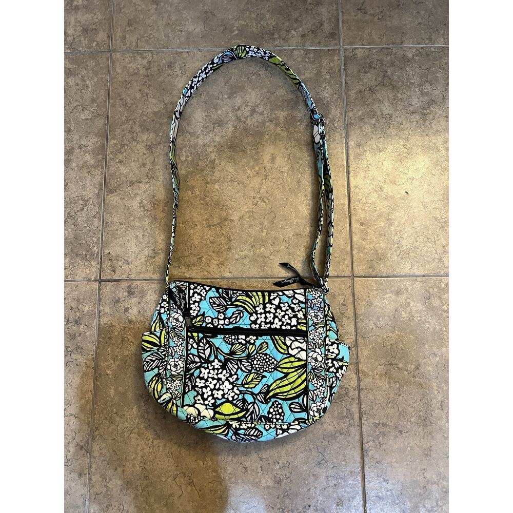 VTG Vera Bradley Island Bloom CROSSBODY SHOULDER HANDBAG Green Blue Floral Purse
